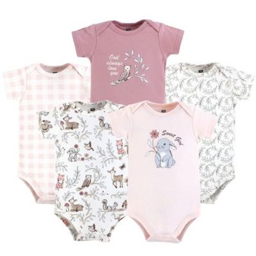 Hudson Baby Infant Girls Cotton Bodysuits 5-Pack, Girl Woodland Pals, 3-6 Months