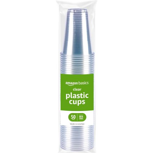 Amazon Basics Disposable Clear Plastic Cups, 16oz, 50 Count