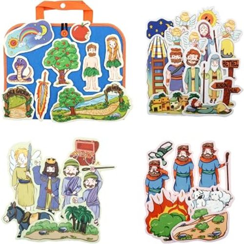 CHEFAN 4 Pack Felt Board Bible Stories Set, Flannel Board Stories Include Adam and Eve, Jacob's Ladder, Moses and The Burning Bush, Balaam and The Donkey, Precut Flannel Graph Bible Toys for Kids