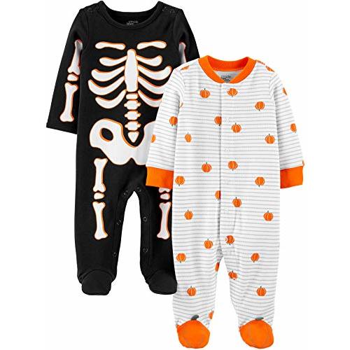 Simple Joys by Carter's Unisex Babies' Halloween Cotton Snap Footed Sleep and Play, Pack of 2