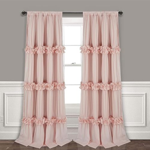 Thermal Insulated Blackout Window Curtains, 54" W x 84" L x 2 Panels, Boho Ruched Window Treatments with 3 Rows of Butterfly Flowers, Rustic Rod Pocket Drapes, Peach Pink (LQ-30)