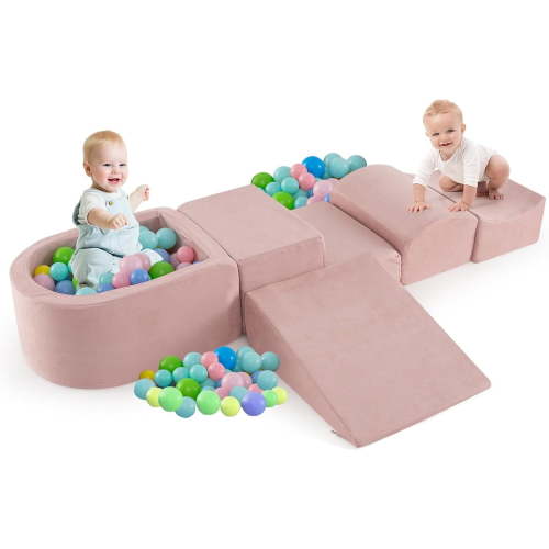 OLAKIDS Climbing Toys for Toddlers, Foam Climbing Blocks and Ball Pit for Baby, 5pc Kids Climb and Crawl Block Activity Structure Play Set, Indoor Foam Play Gym for Crawling and Sliding