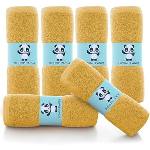 HIPHOP PANDA Baby Washcloths, Rayon Made from Bamboo - 2 Layer Ultra Soft Absorbent Newborn Bath Face Towel - Reusable Baby Wipes for Delicate Skin - Honey, 6 Pack