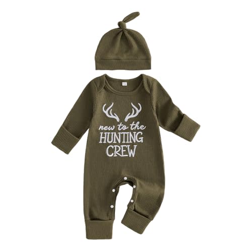 Newborn Baby Boy Fall Outfit Romper Jumpsuit Bodysuit Infant Clothes | Letter Long Sleeve Crew Neck Winter Cute Waffle Bodysuit