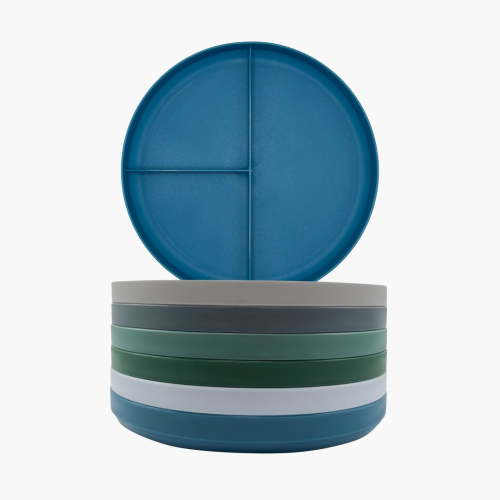 Baby Joey Kids Divided Plate Set for Boys, Blue, Green, & Grey Assorted Colors, 6 Piece