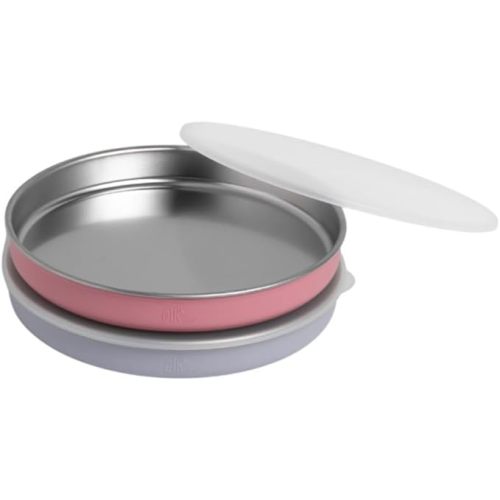 Elk and Friends 7.8” Stainless Steel Non Divided Plates with Silicone Sleeve + Storage Lid | Baby, Toddler, Kids | Dishwasher Safe | Dinner & Snack Plates | 2 Pack