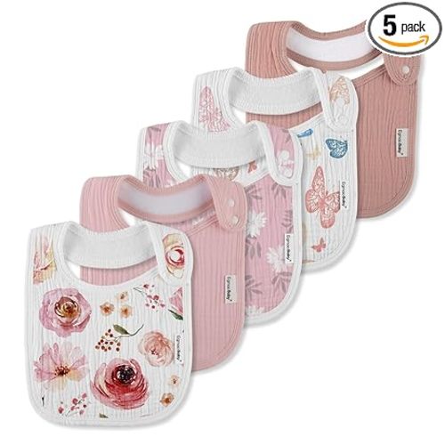 Muslin Bibs for Baby Boys Girls,Organic Muslin Baby Bib for Drooling and Teething,Soft Bandana Drool Bibs 5 Pack
