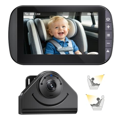 Wireless Baby Car Camera Monitor – 1080P HD Rear Seat Camera, 4.3” IPS Screen, 120° Wide Angle, IR-Cut Night Vision, USB & Battery Powered Plug and Play, for New Parents Infant Toddler Safety Driving
