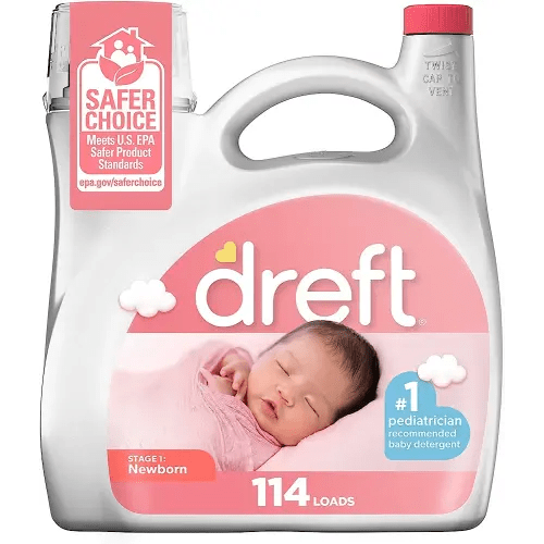Dreft Stage 1 Newborn Baby Laundry Detergent Liquid, HE Compatible, 114 Loads, Laundry Soap for Sensitive Skin, Baby Laundry Detergent, Newborn Essentials