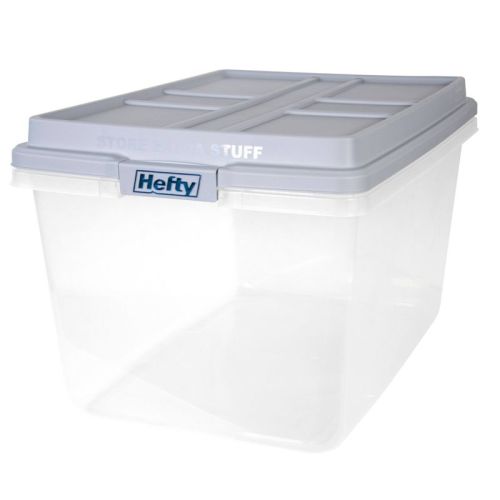 Hefty 72qt Clear Hi-Rise Storage bin with Stackable Lid Gray: Plastic Utility Tubs, Locking Handles, Snap Closure