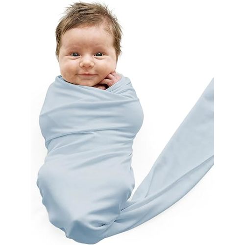 Caden Lane Baby Swaddle & Receiving Blanket, Soft, Breathable & Temperature-Regulating Bamboo Viscose Fabric for Swaddling Newborns, Gender Neutral Infant Blanket for Boys & Girls, Mist Blue