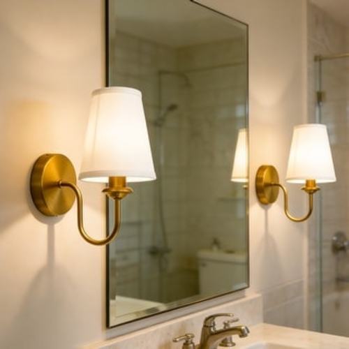 Wall Sconces Sets of 2, Bathroom Vanity Sconces, Indoor Wall Lights with Light Beige Fabric Shadesfor Bedroom Living Room