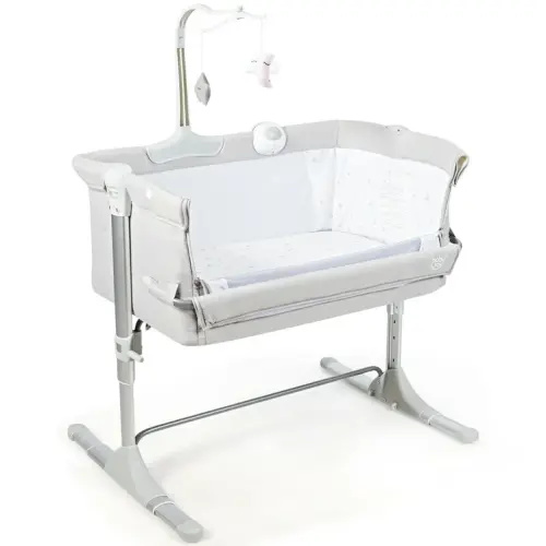 Height Adjustable Baby Side CribWith Music Box & Toys-Dark Gray