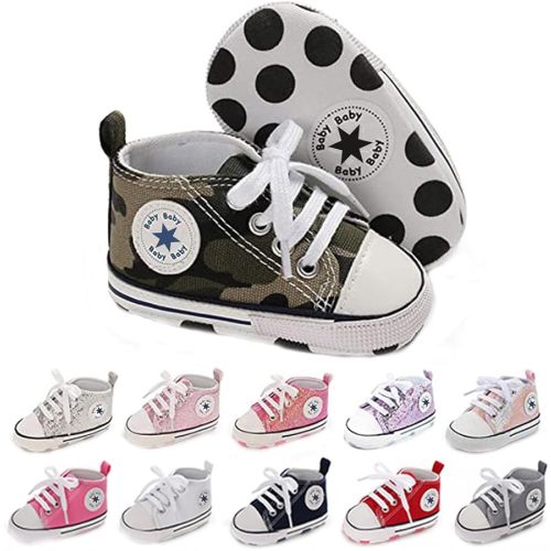 KKIIDDSS Unisex Baby Girls Boys Canvas High-top Shoes, Newborn Infant Anti-Slip Soft Sole Frist Walking Sneakers (A03/Army Green,6-12 Months)