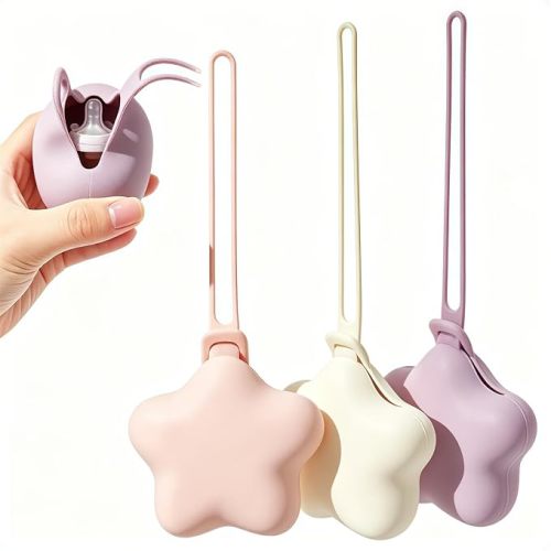 3 Pack Silicone Pacifier Holder Case, Safe and Soft Material, Pacifier Pouch Portable Pacifier Case with Stretchy Lanyard, Protective Pacifier Storage Case for Diaper Bag Stroller Travel