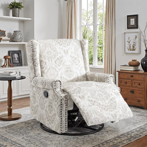 DREAMSIDEA Recliner Swivel Glider Rocker Nursery Chair for Adults, High Back Upholstered Rocking Armchair for Living Room, Manual Reclining Sofa Lounge Chair with Deep Seat in Fabric - Beige