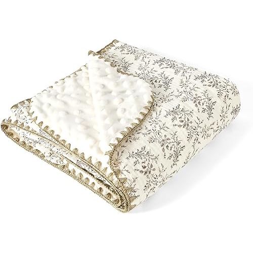 Baby Blanket Double Layer Cotton 40 x 40 Soft Receiving Blanket with Pattern Machine Washable Hibiscus