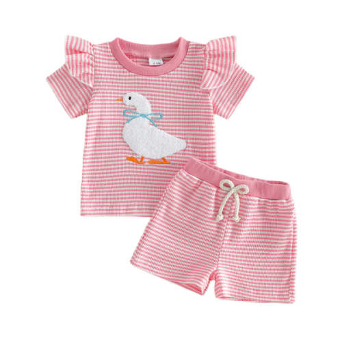 GOOSE Striped Ruffle Outfit - Hazel & Bo