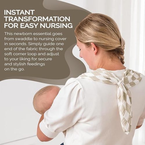 Itzy Ritzy Breastfeeding Boss Multi-Use Cover – A Nursing Cover, Swaddle, Car Seat Cover, Tummy Time Mat & Burp Cloth All in One – Made of Soft Muslin Fabric & Measures 47” x 47” (Checkerboard)