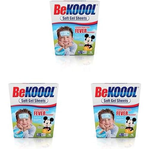 BEKOOOL Immediate Cooling Fever Reducing Soft Gel Sheets for Kids - 4 Count, White (00101) (Pack of 3)