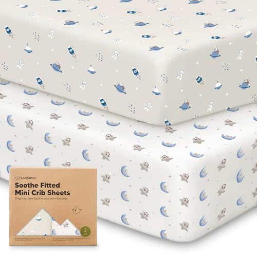 2-Pack Mini Crib Sheets Fitted - 38x26 Pack N Play Sheets for Pack and Play Mattress, Organic Cotton, Soft & Breathable Playard Bedding, Neutral Mini Toddler Bed Cover for Boys, Girls (Cosmo)