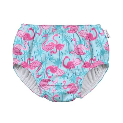 green sprouts baby girls Pull-up Reusable and Toddler Swim Diaper, Aqua Palm Flamingos, 0-6 Month US