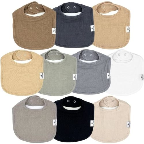 Diaper Squad 10-Pack Baby Bibs for Drooling and Teething - Bandana Bibs for Girls, Boy, Unisex Soft Cotton Baby Drool Bibs - Neutral Traditional - 100% Muslin
