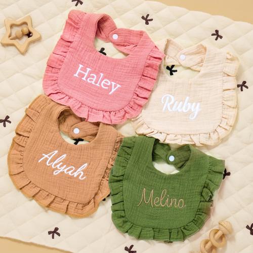 Personalized Ruffle Baby Bib, Embroidered Name Baby Burp Cloth, Soft Cotton Bibs, Newborn Gifts, Baby Shower Gift, Baby Bibs, Birthday Gift