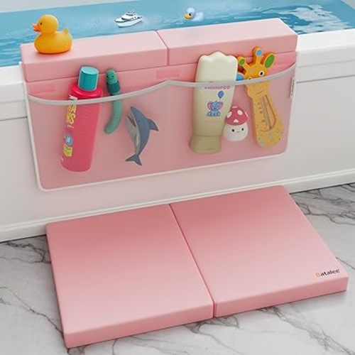 Bath Kneeler and Elbow Rest Pad Set - Baby Bath Kneeler, Bathtub Kneeling Pad, Kneeling Pad for Bathing Baby, Knee & Elbow Saver with 4 Toy Organizer Pockets, X-Large 22 × 13 in, Pink