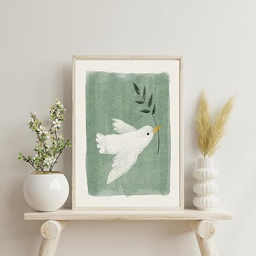 Kailitry Peace Dove Olive Branch Nursery Wall Art Canvas Painting Nordic Minimalist Posters And Prints Wall Pictures Kids Room Decor 12x16Inchx1pcs unframed
