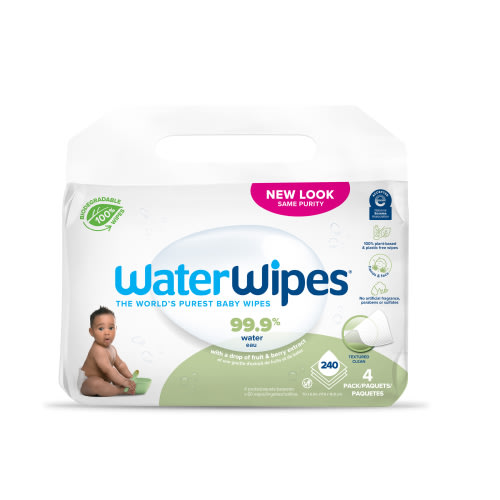 WaterWipes Biodegradable Textured Clean, Toddler & Baby Wipes, Unscented & Hypoallergenic for Sensitive Skin, 4 Resealable (240 Total Wipes)