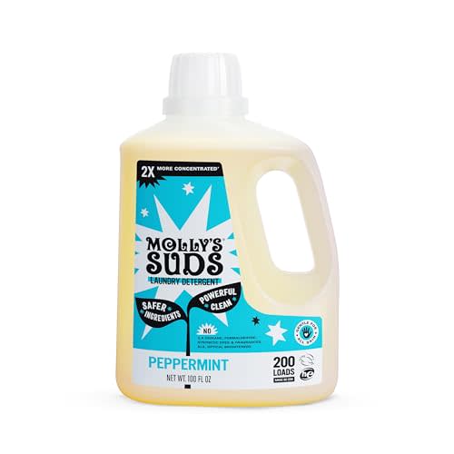 Molly's Suds Liquid Laundry Detergent | Clean Laundry Detergent Soap for Sensitive Skin | 2x Concentrated, High Efficiency (HE) (Peppermint - 200 Loads)
