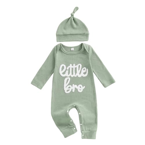 allshope Newborn Baby Boy Fall Outfit Romper Little Brother Lil Bro Long Sleeve Jumpsuit Bodysuit Cute Infant Waffle Clothes