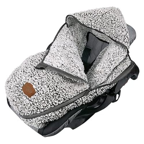 JJ Cole Bundle Me Winter Baby Car Seat Cover and Bunting Bag - Sherpa Lined Infant Car Seat and Infant Carrier Cover - Winter Baby Canopy - Cozy Gray