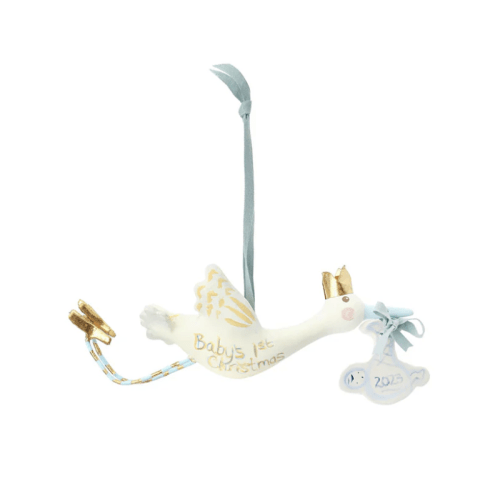Baby's First Christmas Stork ornament - blue | Tricia Lowenfield Design | Over The Moon