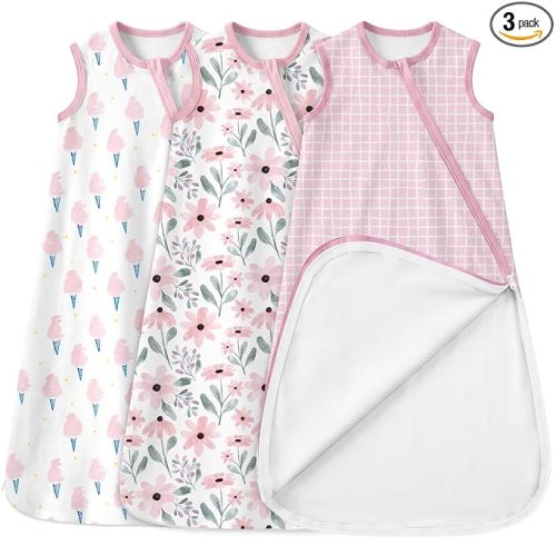 Yoofoss Baby Sleep Sack 12-18 Months 100% Organic Cotton Wearable Blanket for Babies 2-Way Zipper TOG 0.5 Toddler Sleeping Sack 3 Pack, Soft Breathable