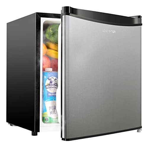 Upstreman 1.7 Cu.ft Mini Fridge with Freezer, Stainless Steel-FR17 | Dorm Essentials, Adjustable Thermostat, Energy Saving, Low Noise, Compact Refrigerator for Dorm, Office, Bedroom