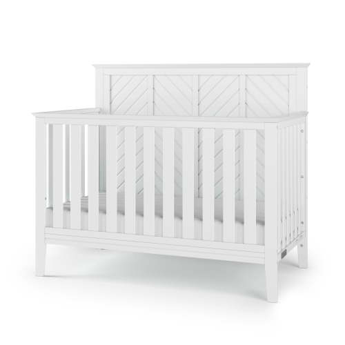 Child Craft Atwood 4-in-1 Convertible Crib, Chevron Panel Design, 3 Mattress Heights, Matte White