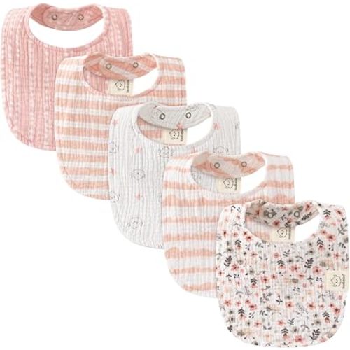 KeaBabies 5-Pack Muslin Baby Bibs for Drooling and Teething (Sweet Charm)