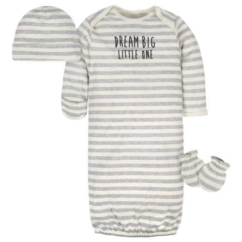 Gerber® Organic 3-Piece Baby Neutral Dream Big Gown, Cap, & No Scratch
– Gerber Childrenswear