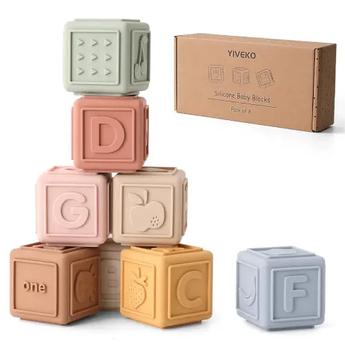 Baby Blocks Stacking for Babies Silicone Soft Building Blocks Teethers Montessori Toys for Babies Education Toys for Toddler Baby 8 PCS-Gentle
