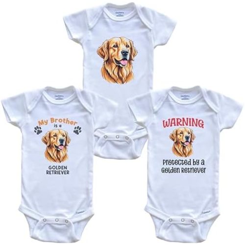 Brother is a Golden Retriever Funny Dog Breed Baby Bodysuit Bundle (3 Piece Set)
