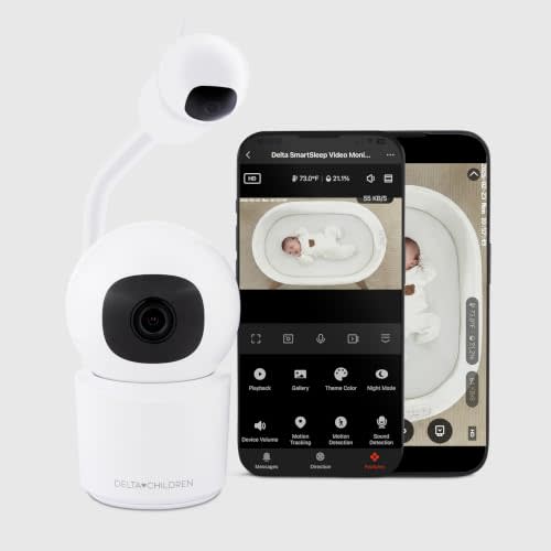 Delta Children Smart Sleep Baby Monitor with Floor Stand, Auto Motion Tracking/Alerting, 360° Pan/45° Tilt, Night Vision, Two-Way Talk, Temp & Humidity Alerts, Alexa/Google Compatible, 2.5K/1440p QHD