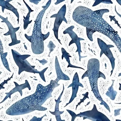 Lovey, Baby Blanket, or Adult Blanket: Monochrome Blue Watercolor Shark Ocean. Boy. Navy. Indigo. Thresher. Whale Sharks. Great White Shark.