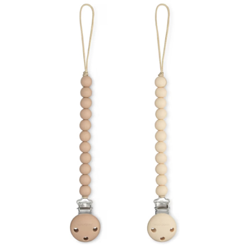 Comfy Cubs Pacifier Clips 2 Pack - 100% Food Grade Silicone Baby Pacifier Clips, BPA & PVC Free - CPSIA Certified, Lightweight and Flexible Baby Gifts - Beige & Light Beige