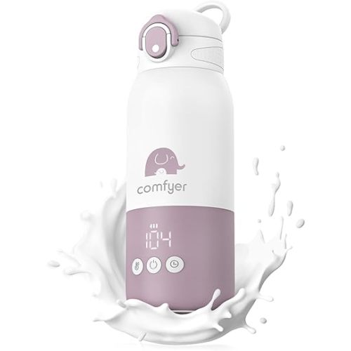 Portable Baby Bottle Warmer for Travel, Portable Milk Warmer with Fast Heating & Long Battery Life, Instant Breast Milk, Formula/Water Bottle with 12 Ounces Big Capacity, Baby Flask for Vehicle