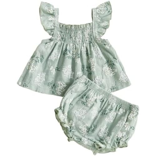 Mubineo Baby Girl Summer Clothes Cute Ruffle Tops Dress Shorts Outfits Set Infant Toddler Shrit Bloomers Princess Outfit