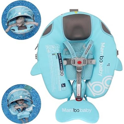Mambobaby Float with Removable UPF50+ UV Sun Protection Canopy, Infant Pool Float Swimming Float with Tail & Adjustable Safety Seat, Baby Floats for Pool Bathtub (Narwhal Green-K03NGCTLURBKMF01K03)
