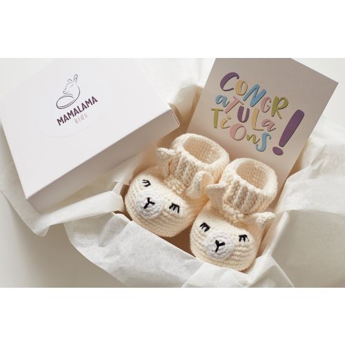 Unique Gift for mom to be Pregnancy box with baby animal booties slippers llama crochet baby shower theme New mommy set Friend Postpartum