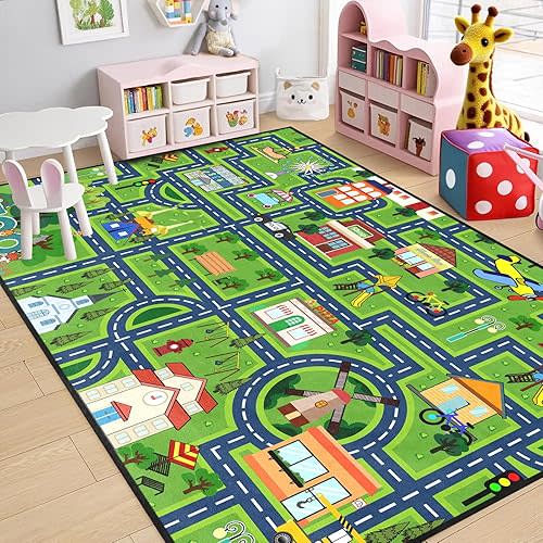 Educational Learning Area Rug, 5x7 Feet Extra Large Road Traffic City Map Play Carpet Kids Car Rug Playmat for Toddlers Boys Girls Children Playroom Bedroom Toys